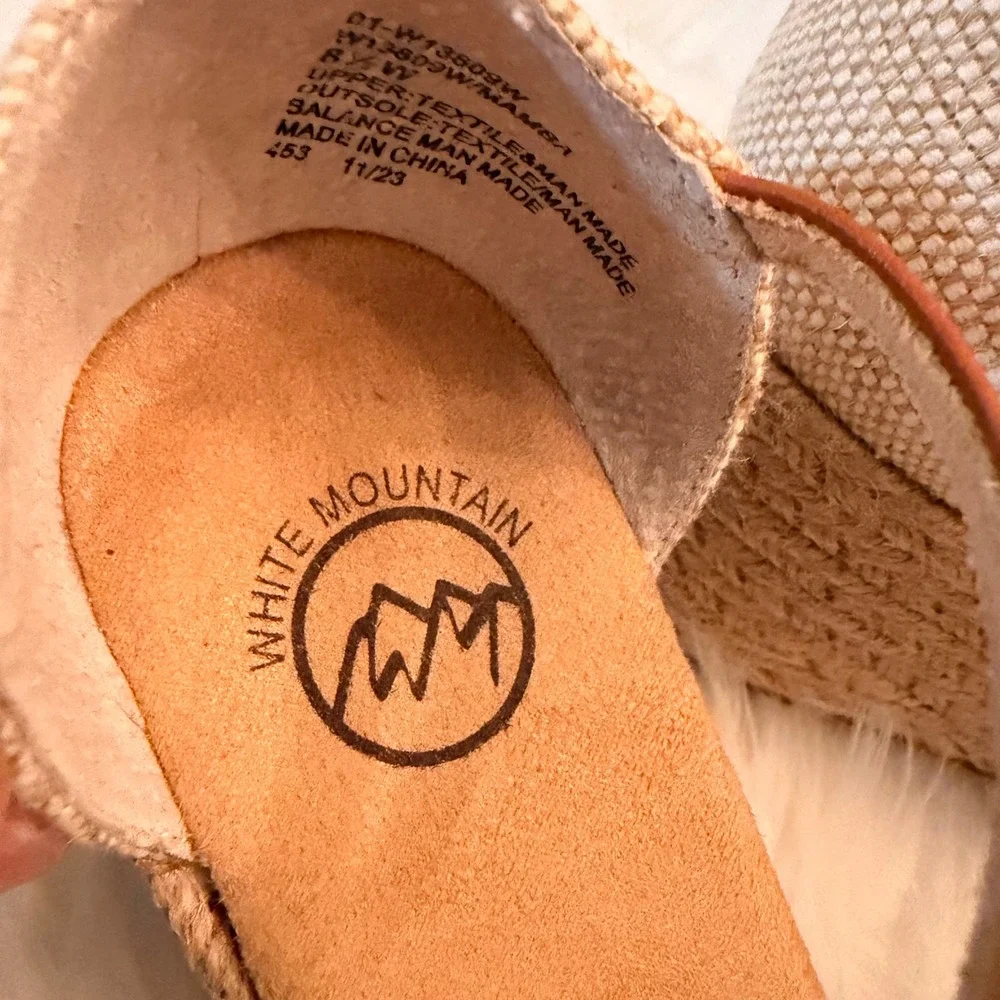 White Mountain Mamba Wedge Sandals Womens 8.5W Black Tan Excellent Espadrille